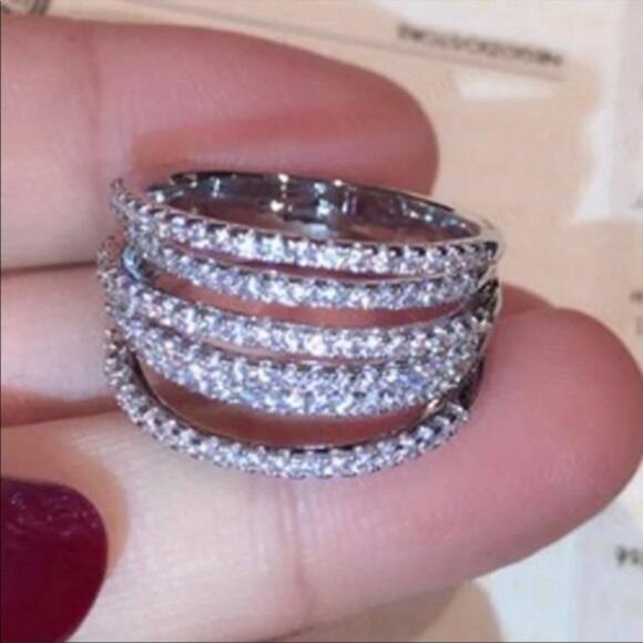 6.4 CT DIAMOND STERLING SILVER MULTI LAYER RING - Picture 2 of 8